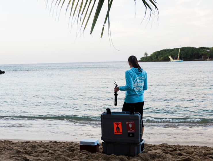 CORAL partner, BICA, monitors water quality in the waters of Half Moon Bay on the island of Roatan, Honduras