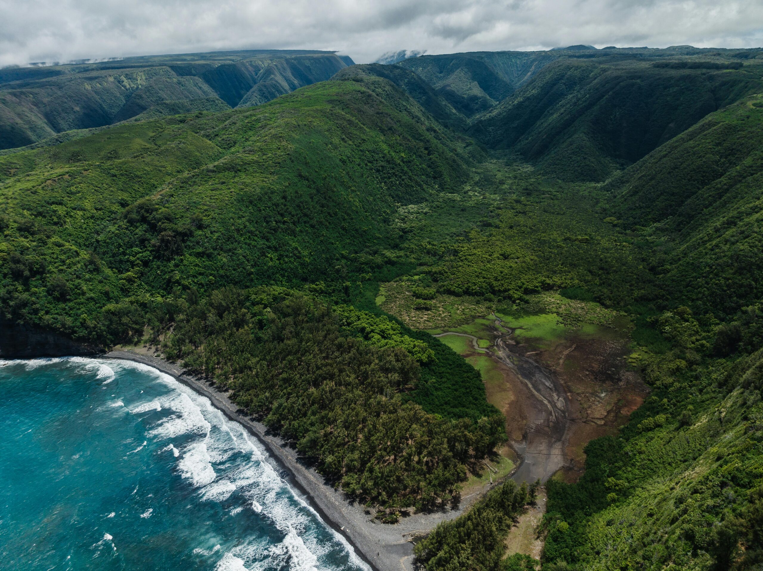 Hawaiian coast line, mountains and sea
