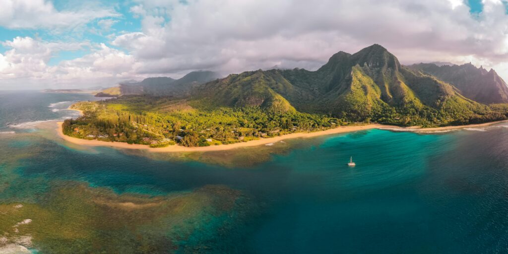 Aerial photo of Hawaiian coastline 