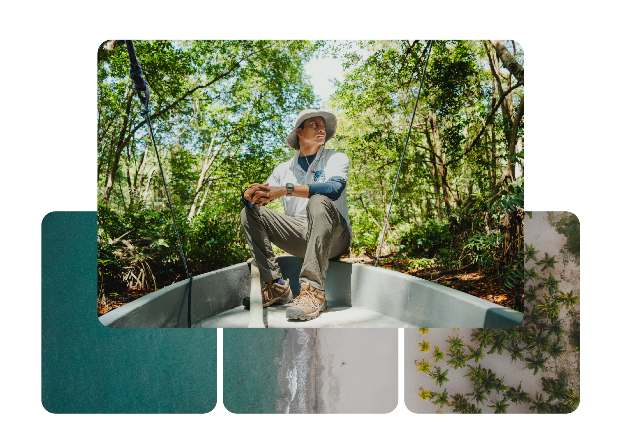 A ranger sits at the bow of a boat as he patrols a marine protected area